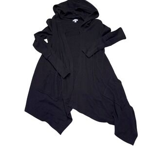 Splendid Womens Black Waffle Knit Hooded Open Front Cardigan XS Atheleisure